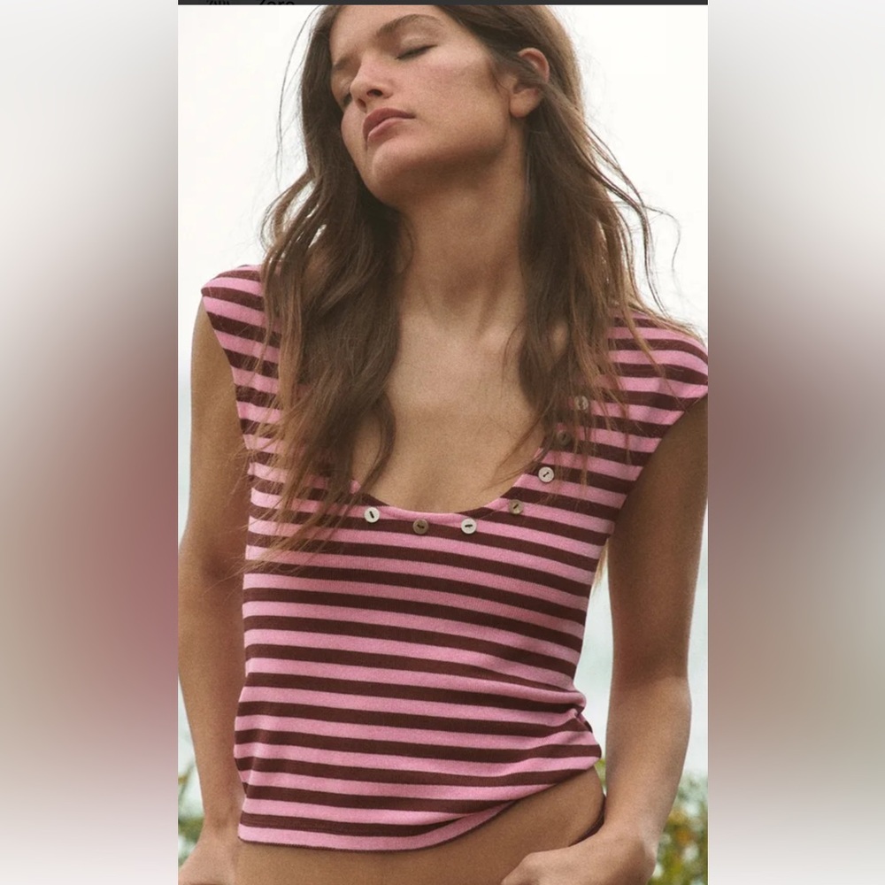 Zara Pink and Burgandy Striped Knit Tee